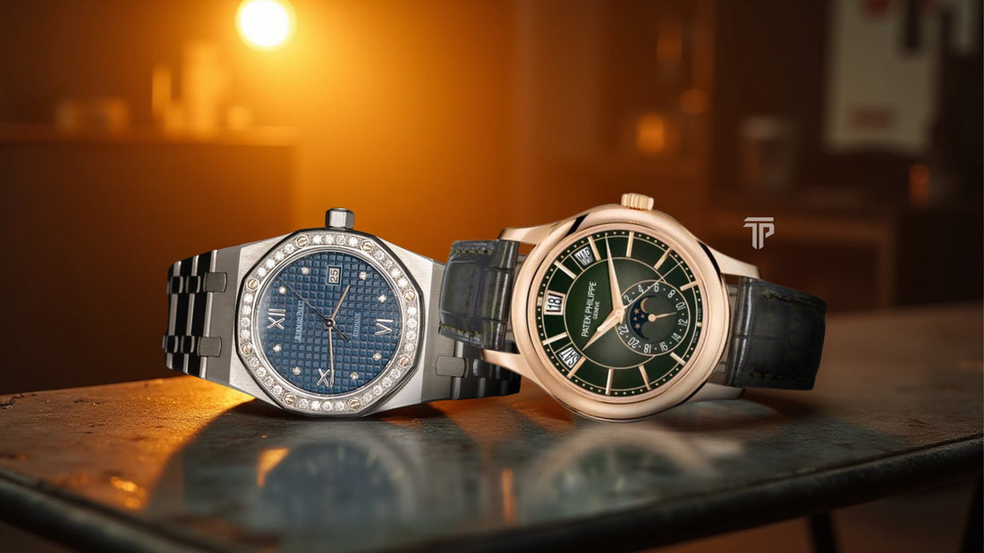Audemars Piguet vs Patek Philippe side-by-side comparison of Nautilus and Royal Oak luxury watches