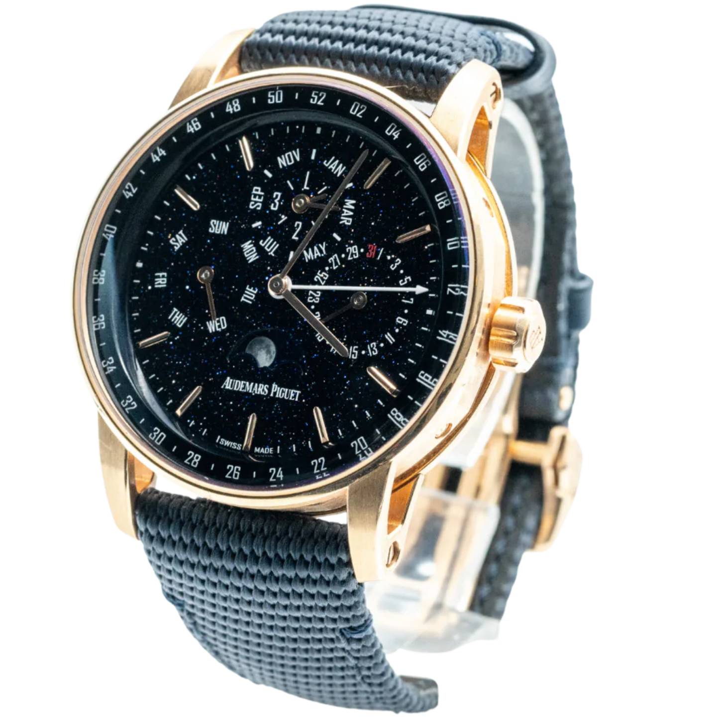 Code 11.59 by Audemars Piguet 41mm Blue Rubber-Coated Strap Blue Aventurine Dial Blue Lacquered Inner Bezel and Rose Gold Case