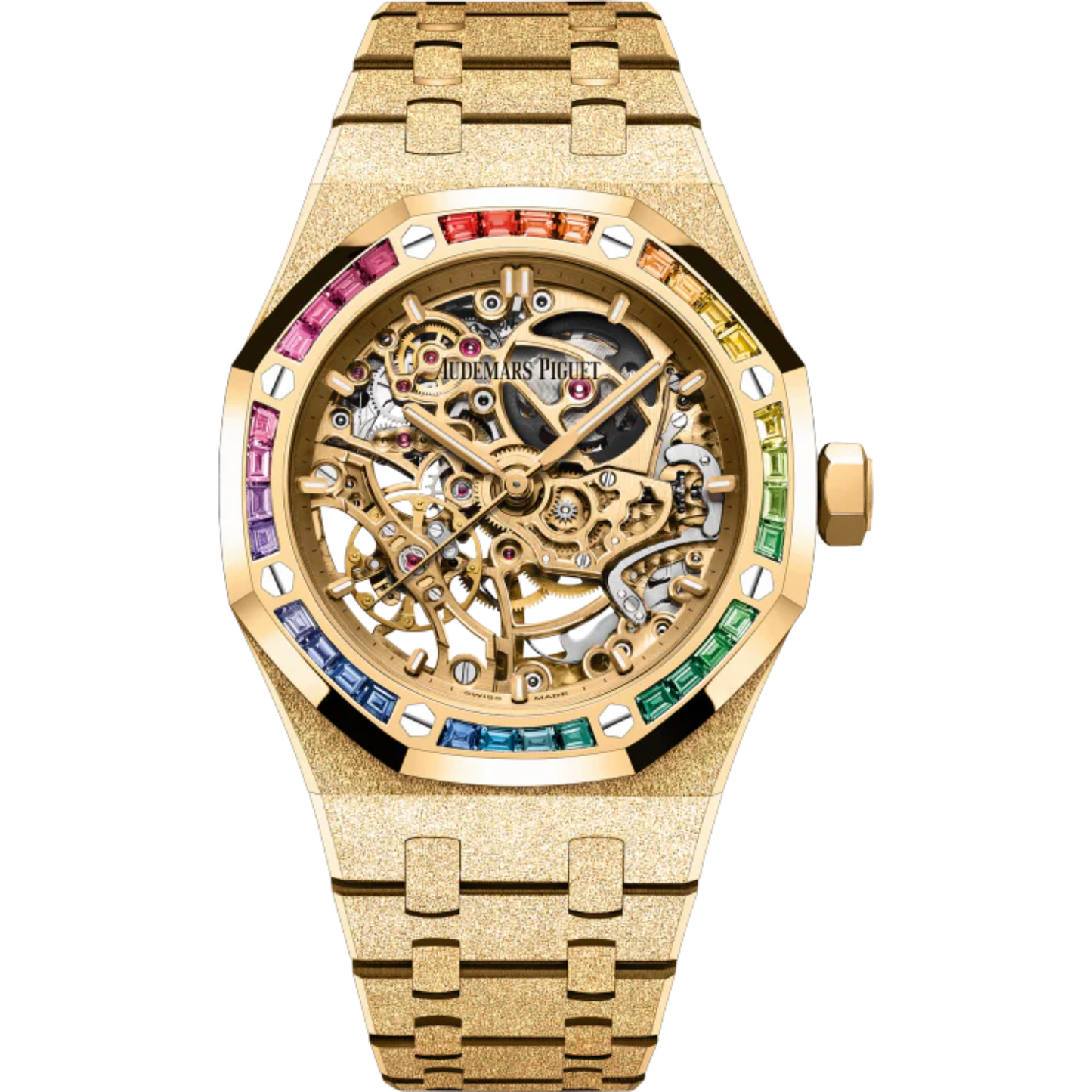 Royal Oak Frosted Gold Double Balance Wheel Openworked 37MM Hammered 18-Carat Yellow Gold Bracelet Yellow Gold-Toned Openworked Dial Hammered 18-Carat Yellow Gold Case