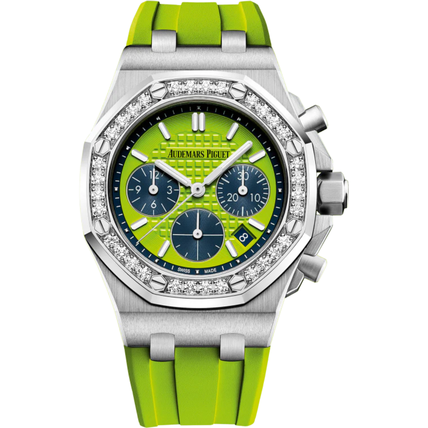 Royal Oak Offshore Selfwinding Chronograph 37MM Green Rubber Strap Green Dial With Lady Tapisserie Pattern Stainless Steel Case Diamond-Set Bezel