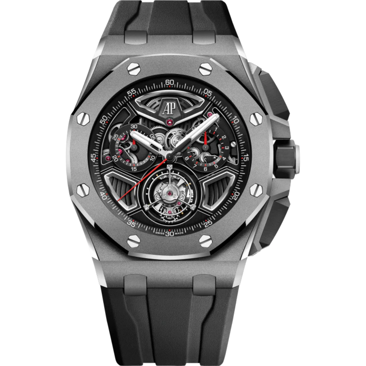 Royal Oak Offshore Selfwinding Flying Tourbillon Chronograph 43MM Black Rubber Strap Openworked Dial Sandblasted Titanium Case and Bezel