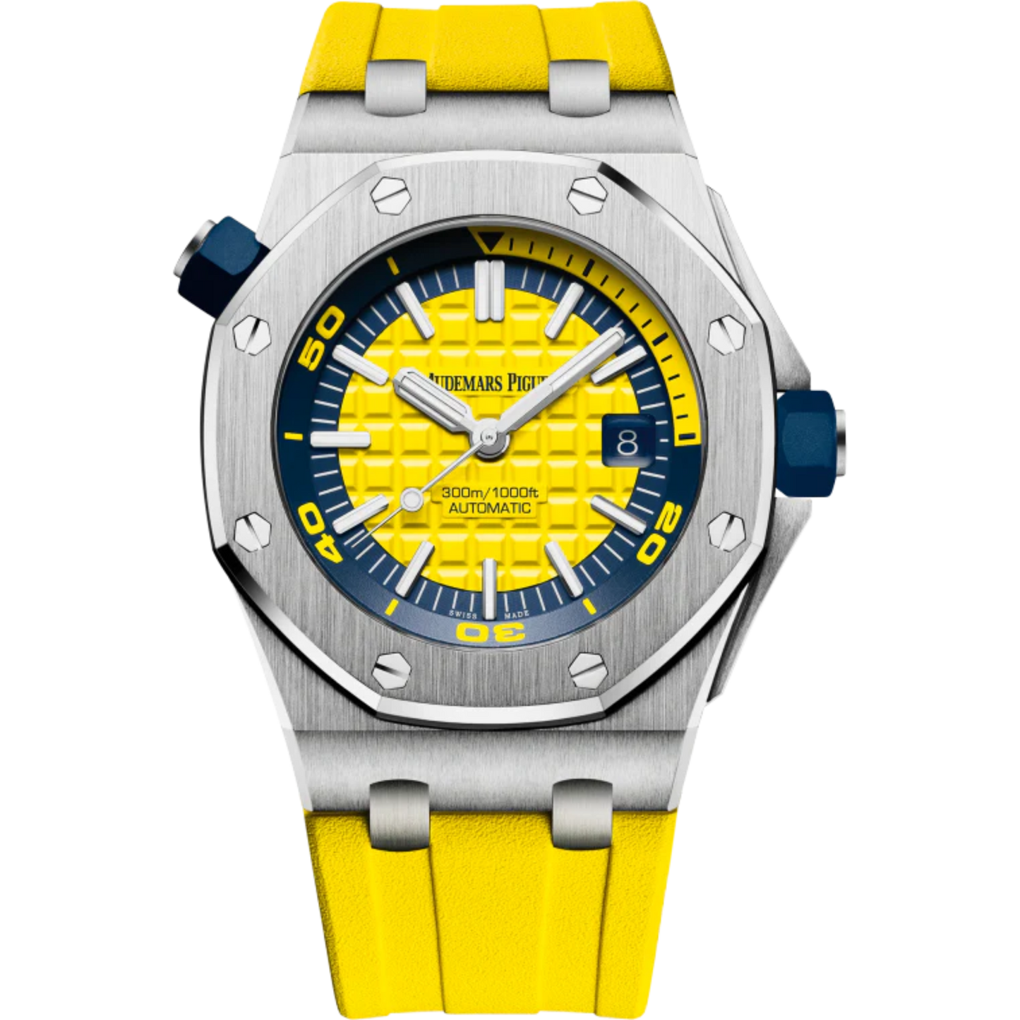 Royal Oak Offshore Diver 42MM Yellow Rubber Strap Yellow Dial With Méga Tapisserie Pattern Stainless Steel Case