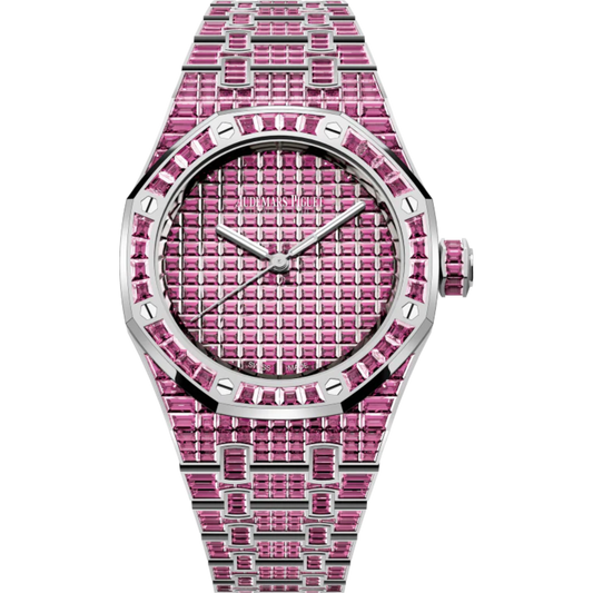 Royal Oak Selfwinding Pink Tourmaline 50th Anniversary 37MM 18-Carat White Gold Bracelet 18-Carat White Gold Dial 18-Carat White Gold Case Set With Baguette-Cut Pink Tourmalines