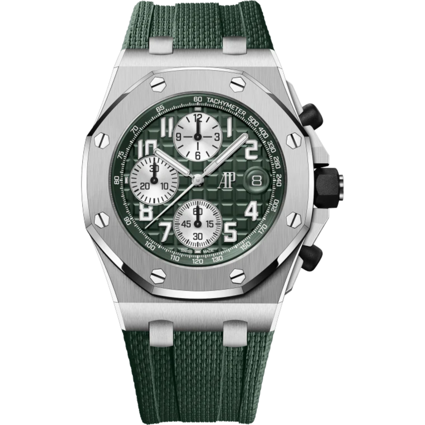 Royal Oak Offshore Selfwinding Chronograph 42MM Khaki Green Rubber Strap With Textile Decoration Khaki Green Dial With Mega Tapisserie Pattern Titanium Case and Bezel