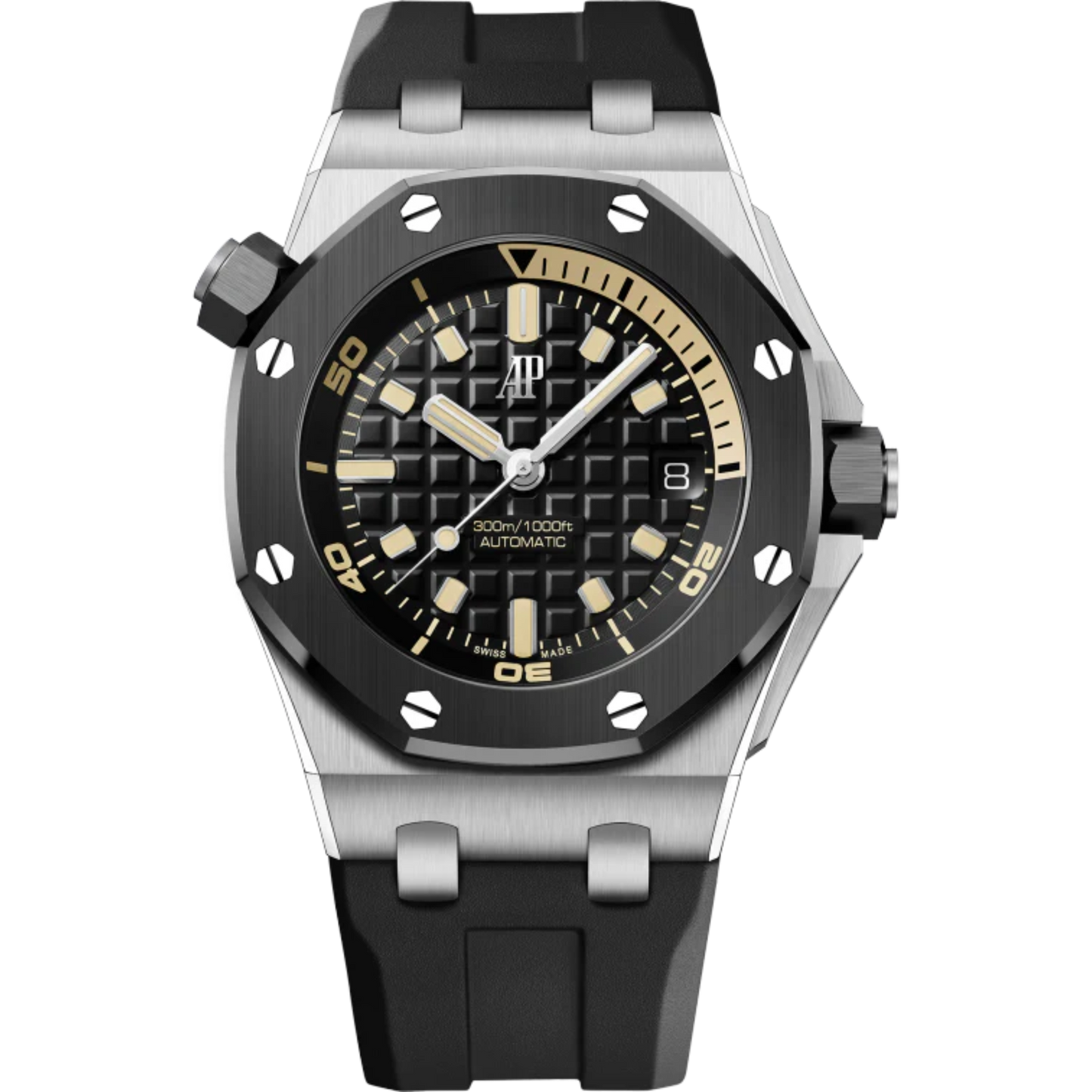 Royal Oak Offshore Diver 42MM Black Rubber Strap Black Dial With Méga Tapisserie Pattern 18-Carat White Gold Case Black Ceramic Bezel
