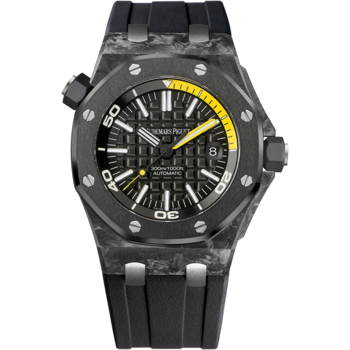 Royal Oak Offshore Diver 42MM Black Rubber Strap Black Dial With Méga Tapisserie Pattern Forged Carbon Case