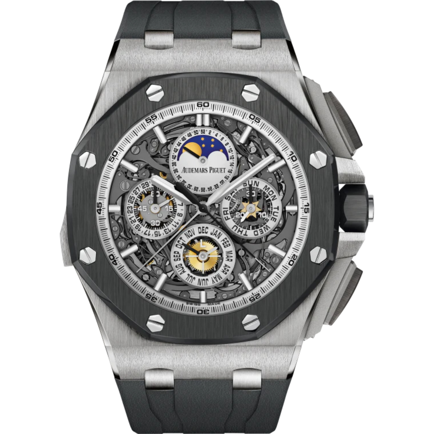 Royal Oak Offshore Grande Complication 44MM Black Rubber Strap Smoked Sapphire Dial Titanium Case Ceramic Bezel