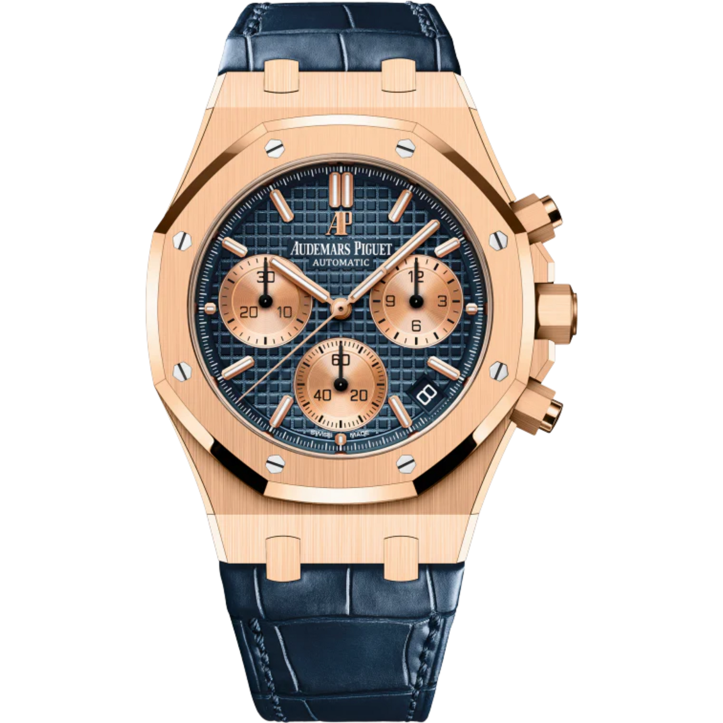 Royal Oak Selfwinding Chronograph 41MM Blue Alligator Strap Blue Dial With Grande Tapisserie Pattern 18-Carat Pink Gold Case
