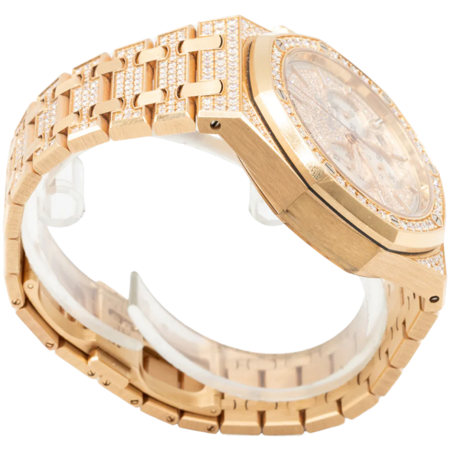 Royal Oak Chronograph 41MM 18-Carat Pink Gold Bracelet Set With Diamonds Diamond-Paved Dial 18-Carat Pink Gold Case Entirely Set With Diamonds
