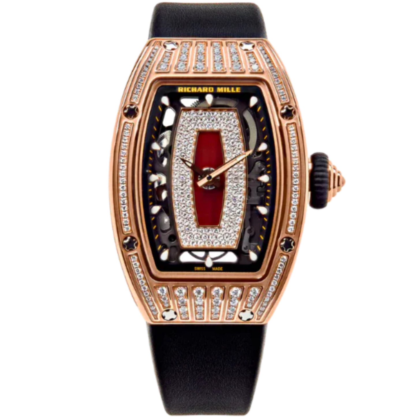 RM 07-01 Ladies Diamond Set Automatic Black Rubber Strap Rose Gold Case