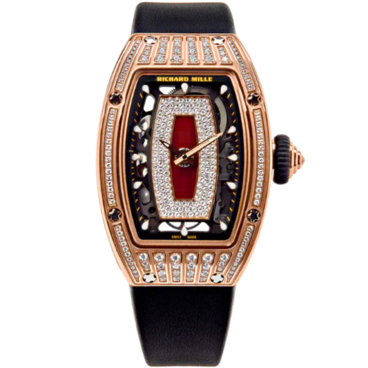 RM 07-01 Ladies Diamond Set Automatic Black Rubber Strap Rose Gold Case