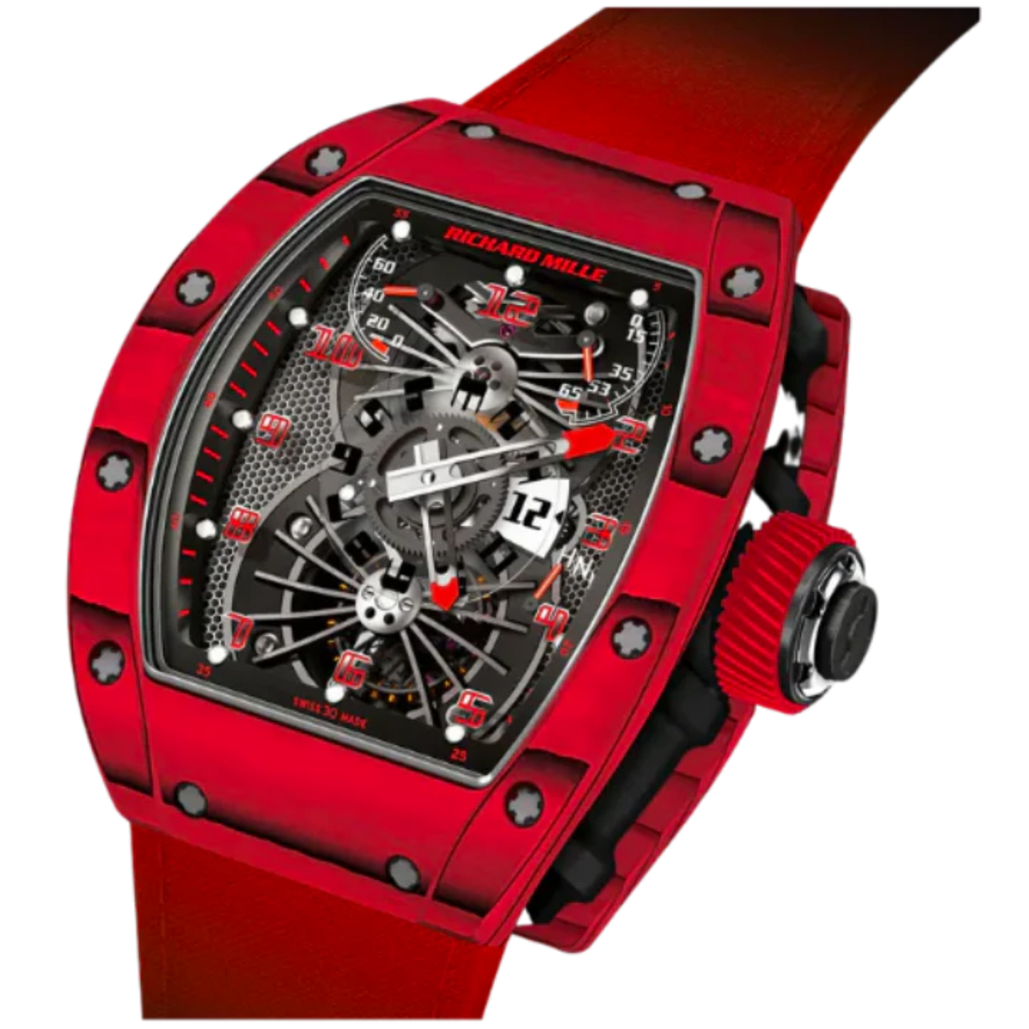 RM 022 Tourbillon Aerodyne Dual Time Red Rubber Strap Carbon TPT Case