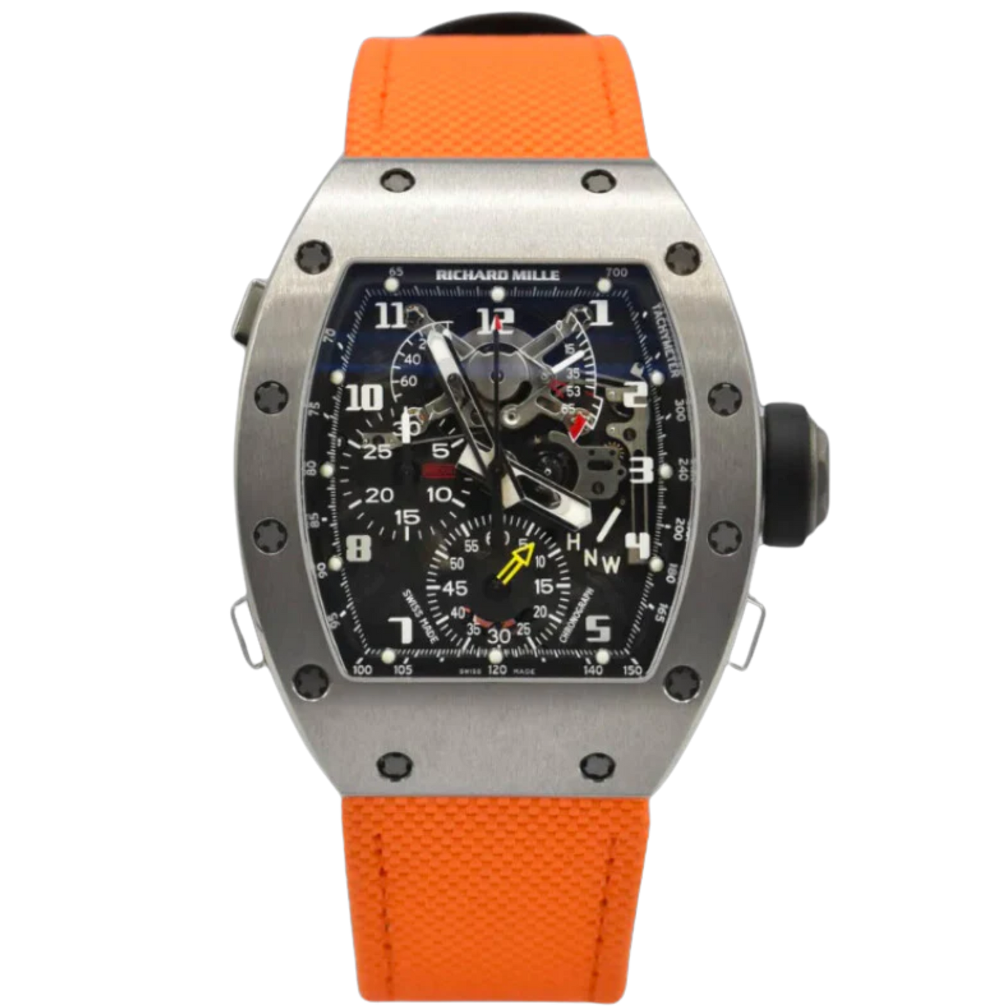 RM 004-V1 White Gold Split Second Chronograph Rockefeller Orange Strap White Gold Case