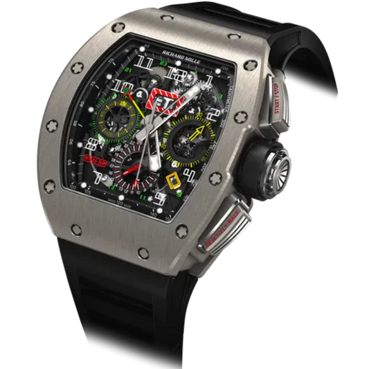 RM 011-02 Automatic Flyback Chronograph Dual Time Zone Black Rubber Strap Titanum Case