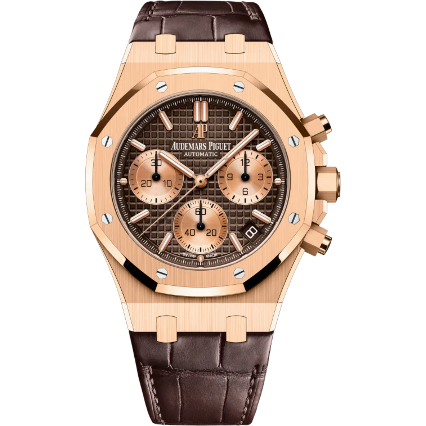 Royal Oak Selfwinding Chronograph 41MM Brown Alligator Strap Brown Dial With Grande Tapisserie Pattern 18-Carat Pink Gold Case