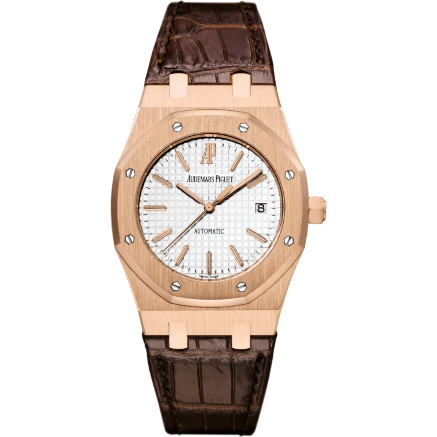 Royal Oak Selfwinding 39MM Brown Crocodile Strap Silvered Dial 18-Carat Pink Gold Case