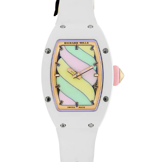 RM 07-03 Marshmallow Rubber Strap Rose Gold Dial Lavender Pink TZP and White ATZ Ceramic Case