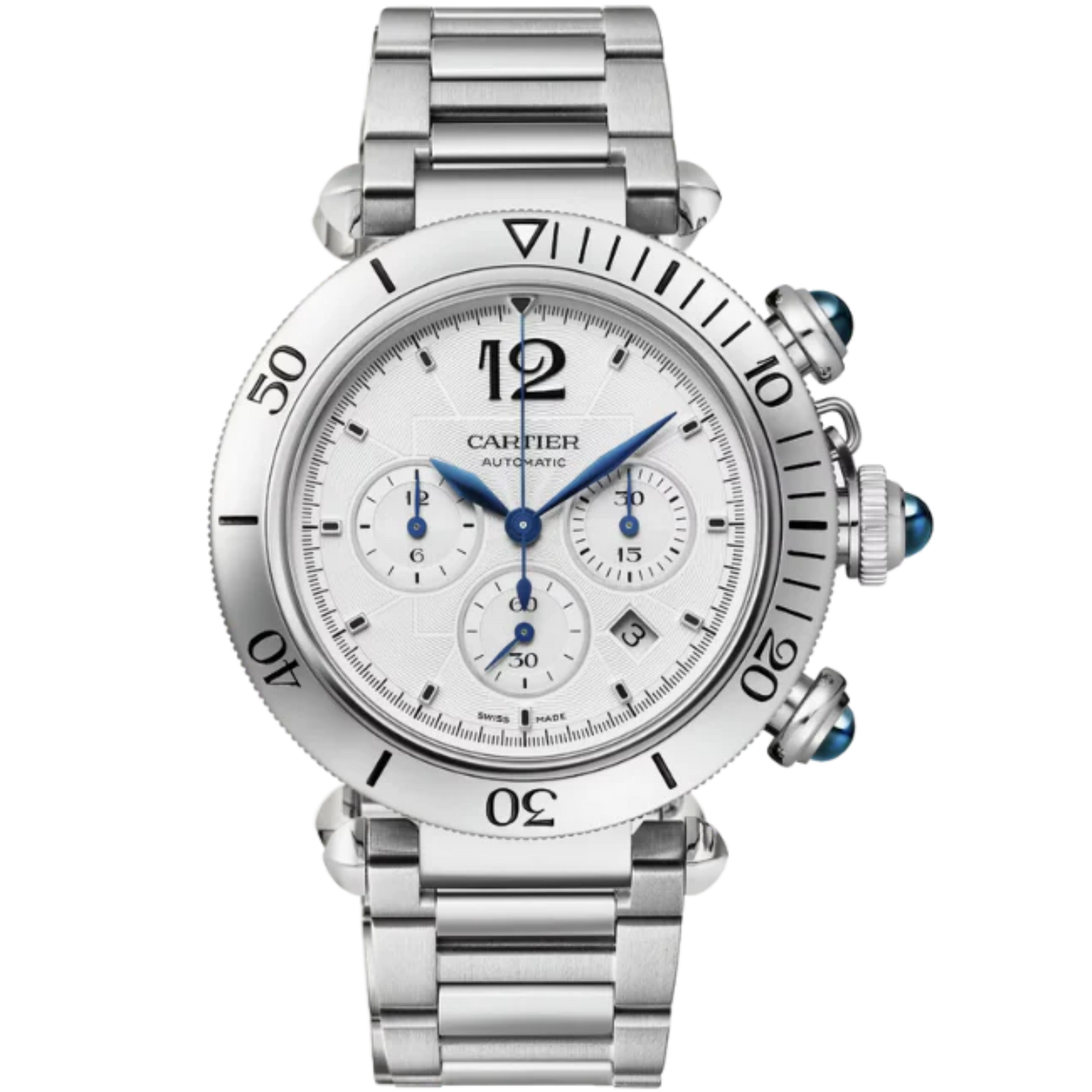 PASHA DE CARTIER 41 MM CHRONOGRAPH STAINLESS STEEL WITH SILVER FLINQUE DIAL