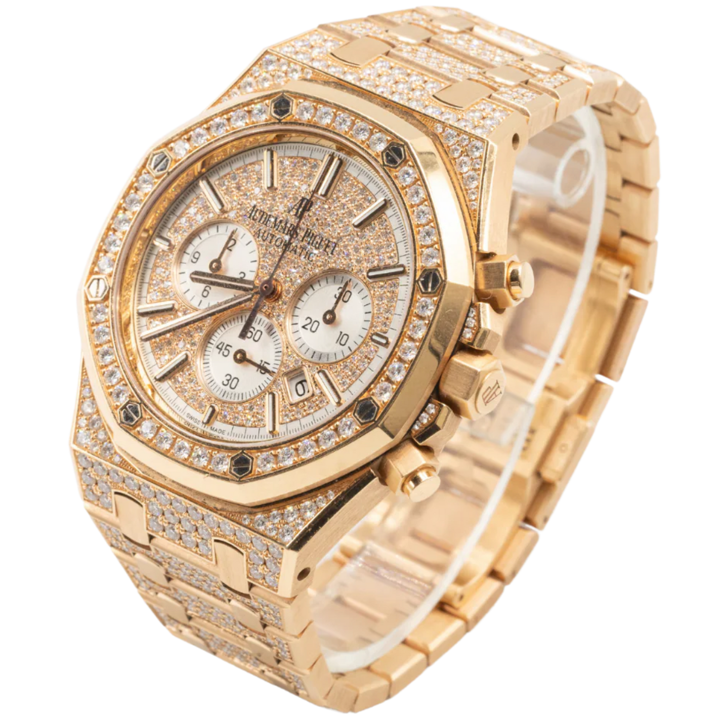 Royal Oak Chronograph 41MM 18-Carat Pink Gold Bracelet Set With Diamonds Diamond-Paved Dial 18-Carat Pink Gold Case Entirely Set With Diamonds