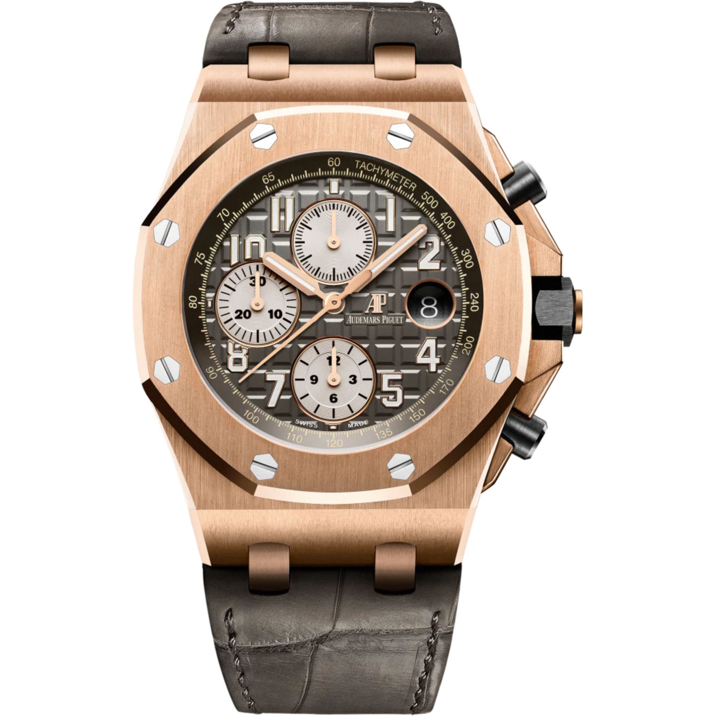 Royal Oak Offshore Selfwinding Chronograph 42MM Grey Alligator Strap Grey Ruthenium-Toned Dial With Méga Tapisserie Pattern 18-Carat Pink Gold Case