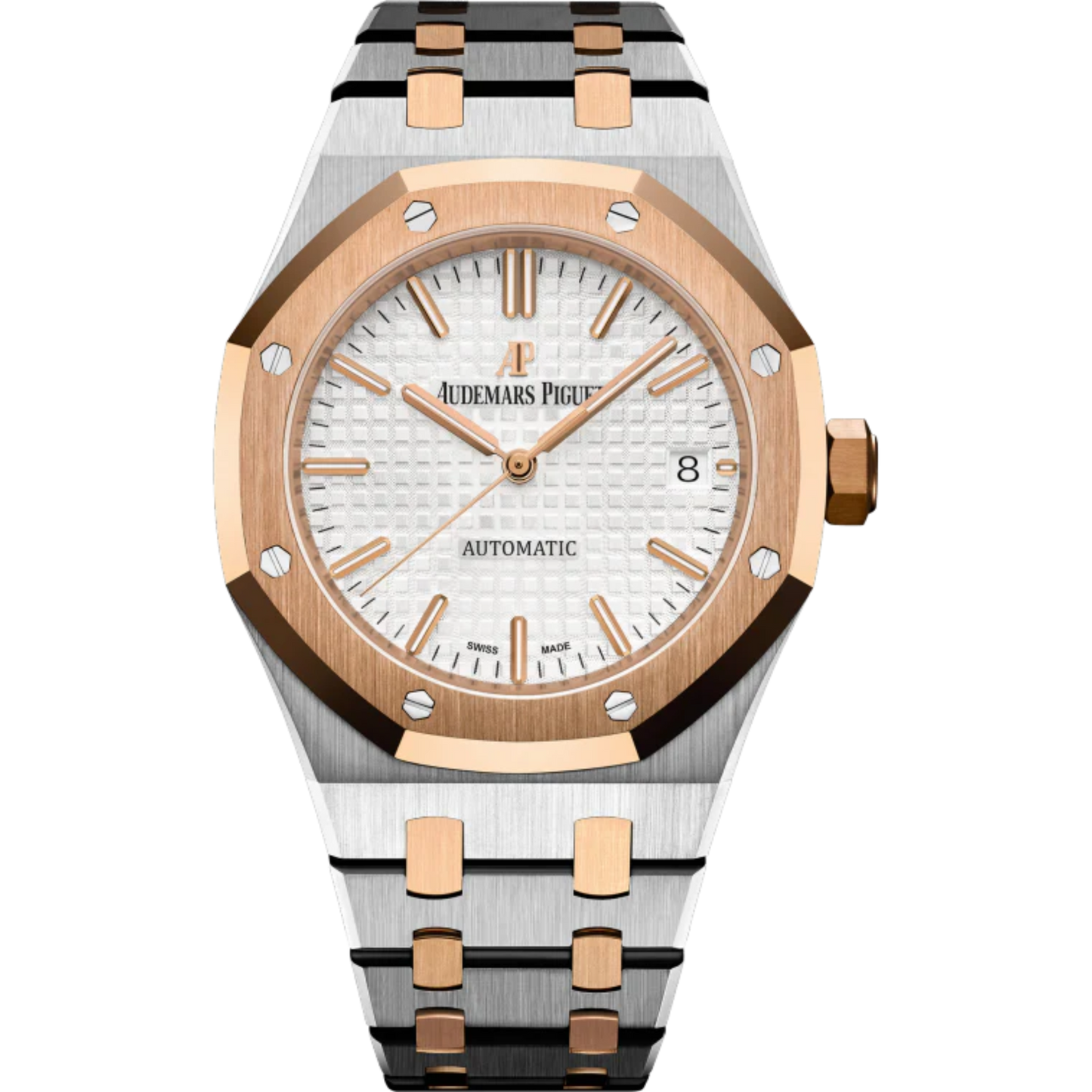 Royal Oak Selfwinding 37MM Stainless Steel and 18-Carat Pink Gold Bracelet Silver-Toned Dial With Grande Tapisserie Pattern Stainless Steel Case
