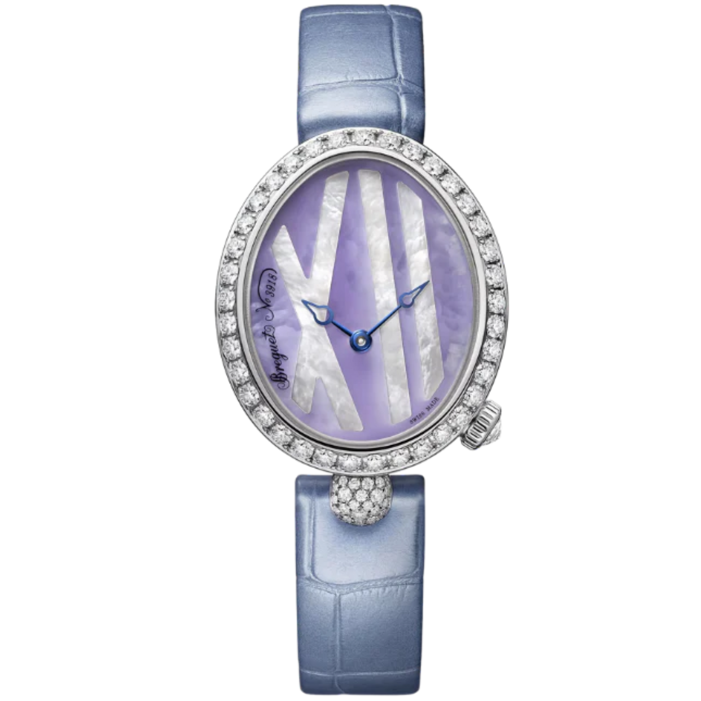 REINE DE NAPLES 9818 33 MM WHITE GOLD WITH LAVANDER MOTHER OF PEARL DIAL