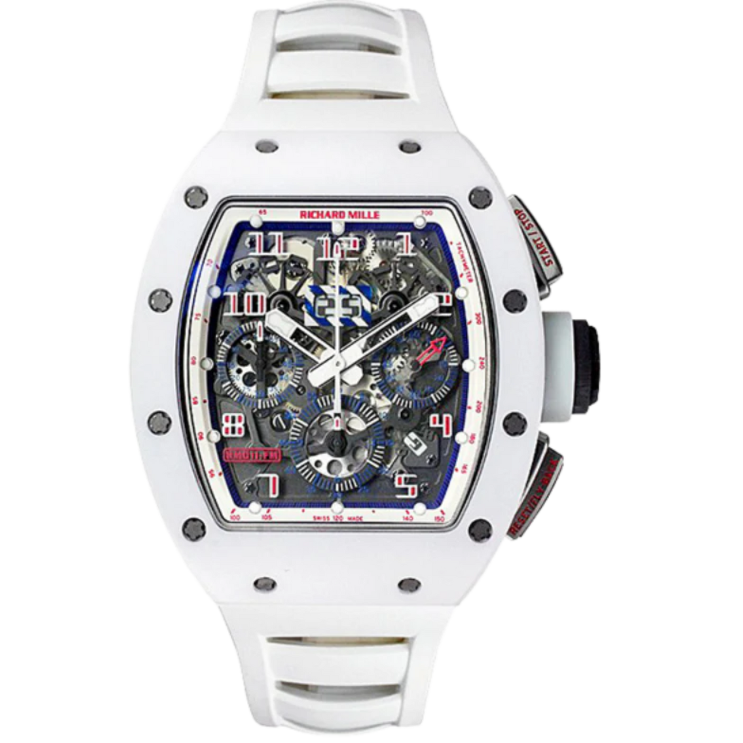 RM 011  Asia Limited Edition White Ceramic NTPT Watch White Rubber Strap Carbon Case Band and a White Ceramic Bezel