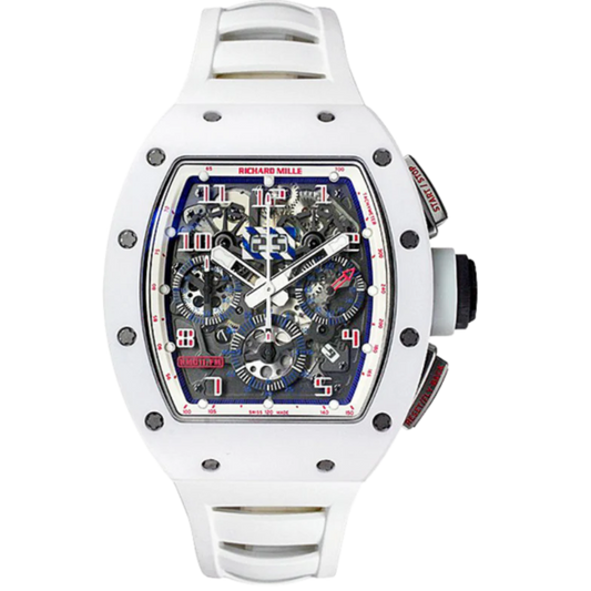 RM 011  Asia Limited Edition White Ceramic NTPT Watch White Rubber Strap Carbon Case Band and a White Ceramic Bezel