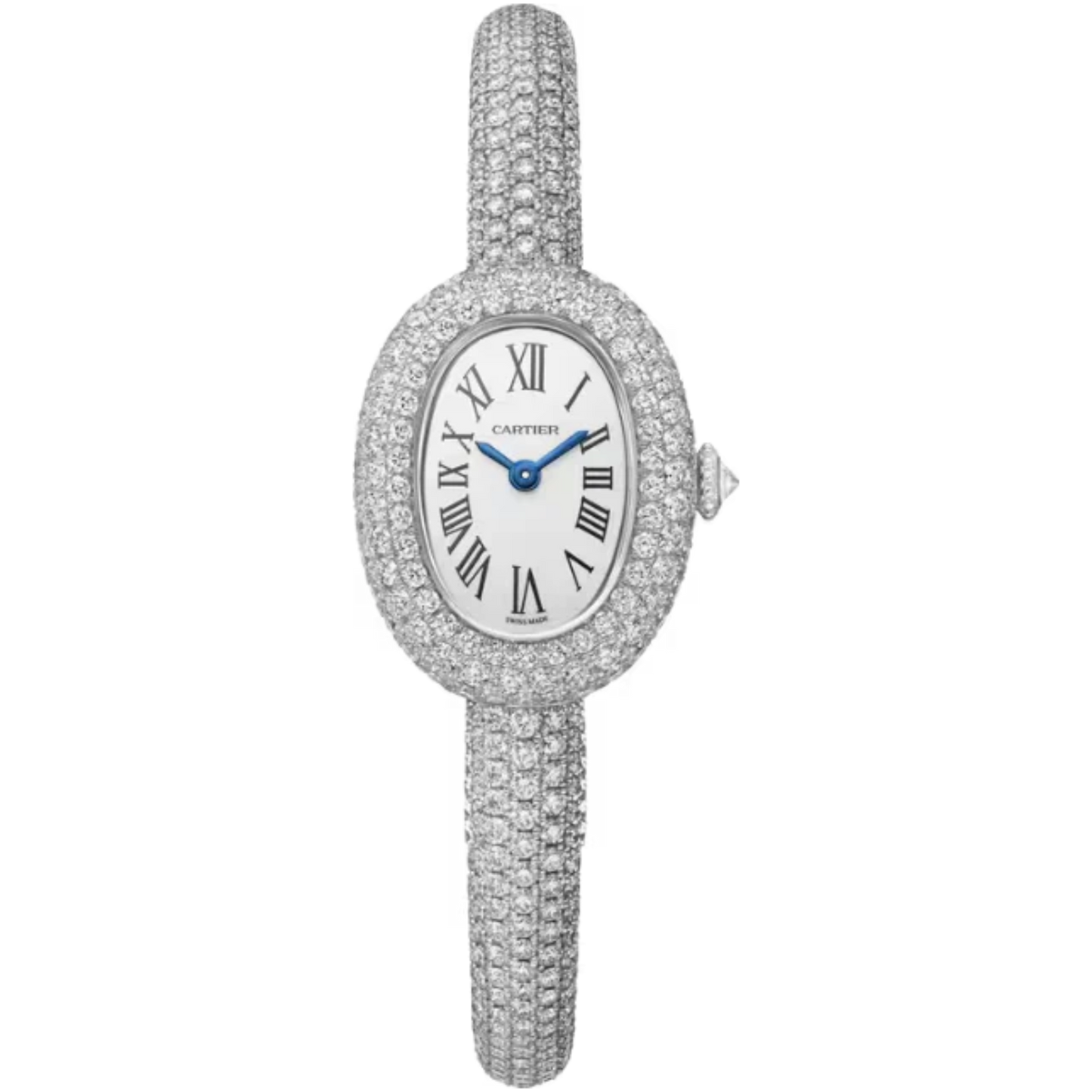 BAIGNOIRE DE CARTIER 25 MM RHODIUM FINISH 18K WHITE GOLD WITH SILVER DIAL SIZE 16