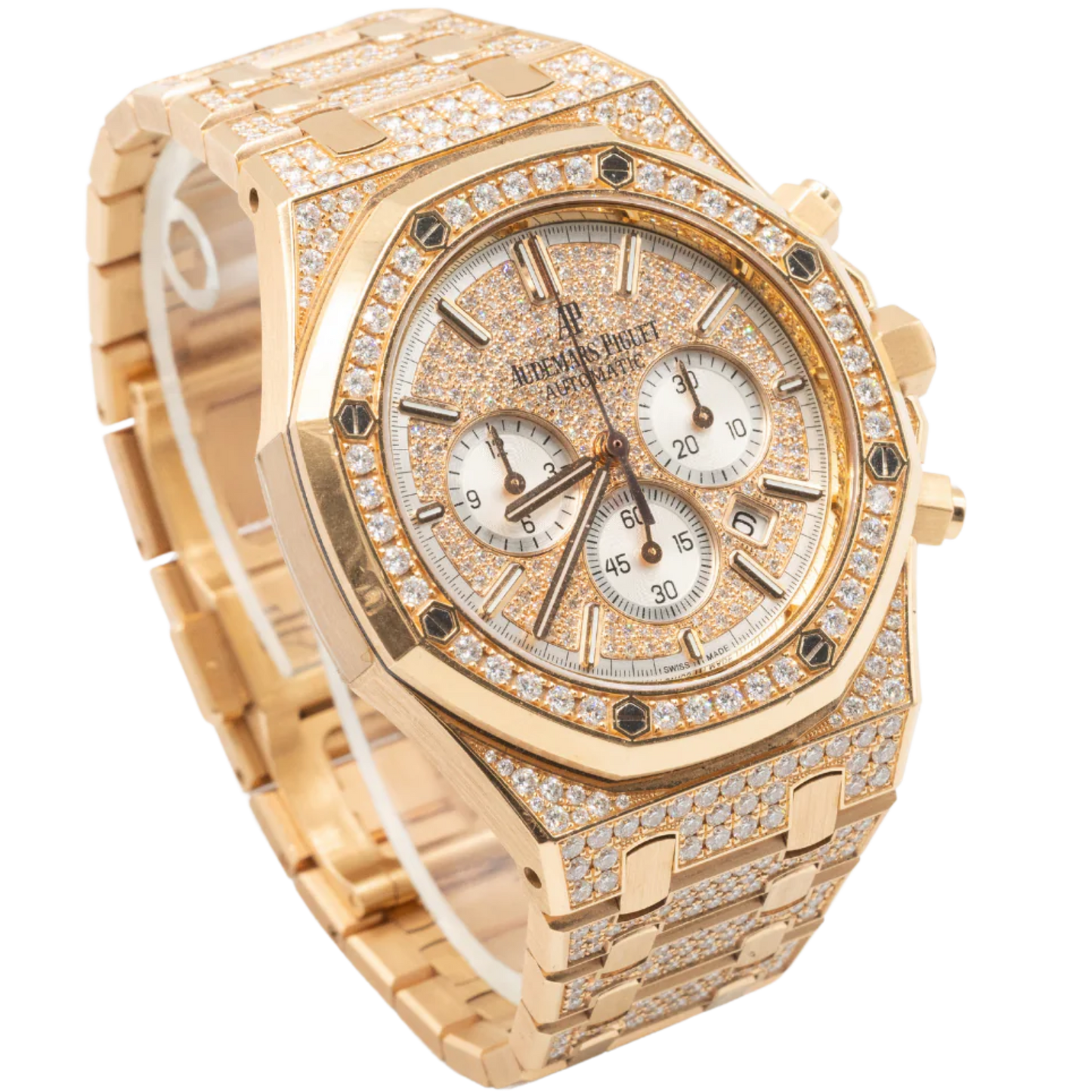 Royal Oak Chronograph 41MM 18-Carat Pink Gold Bracelet Set With Diamonds Diamond-Paved Dial 18-Carat Pink Gold Case Entirely Set With Diamonds