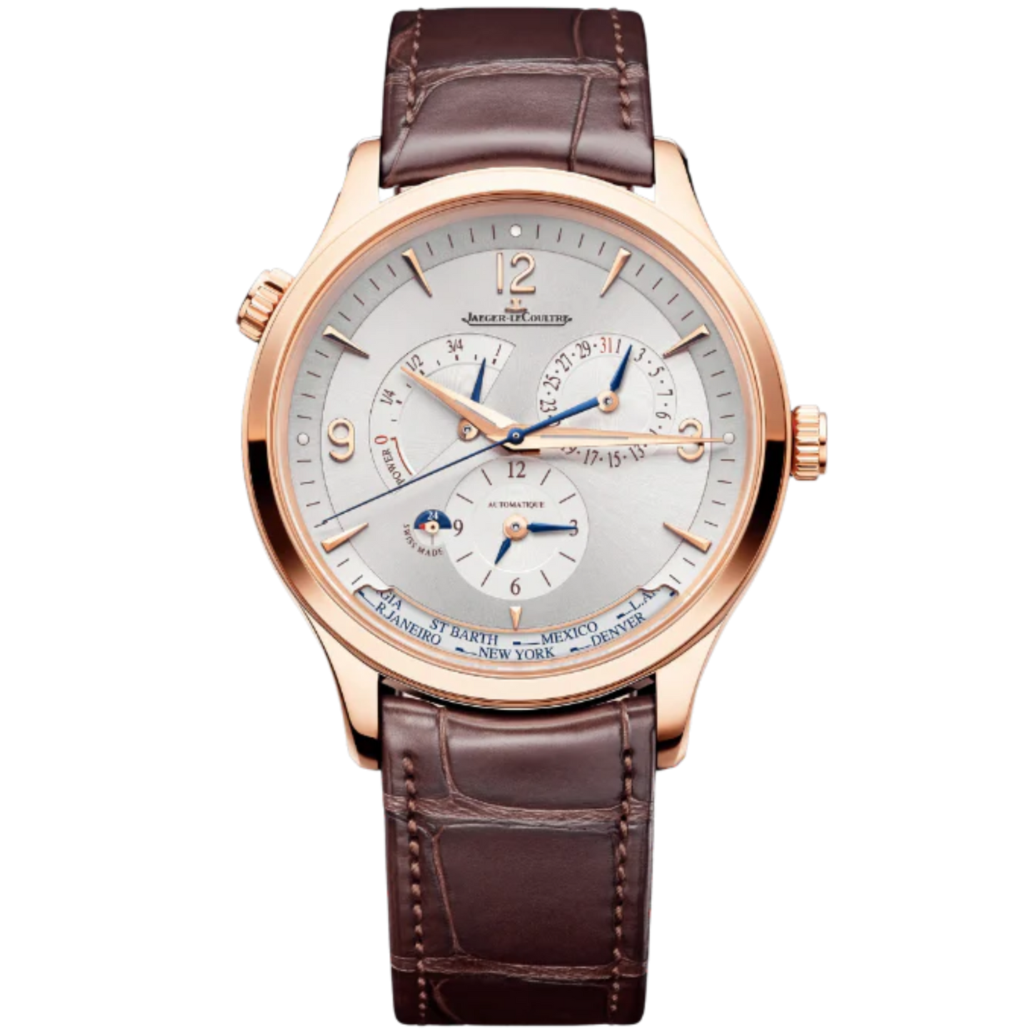 MASTER CONTROL GEOGRAPHIC 40 MM 18K ROSE GOLD WITH SILVER GREY SUNRAY BRUSHED DIAL