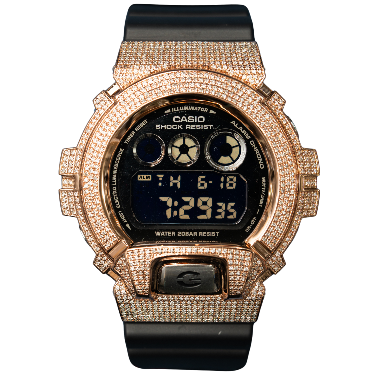 Casio Iced Out G Shock Digital Rose Gold with Black Dial