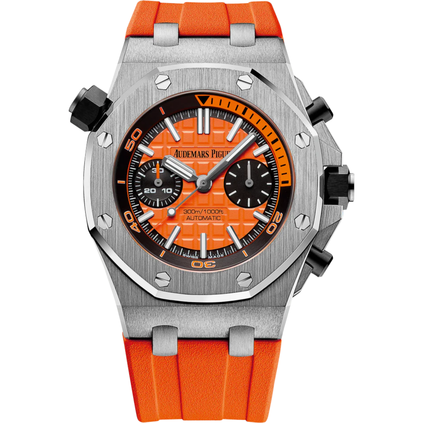 Royal Oak Offshore Diver Chronograph 42MM Orange Rubber Strap Orange Dial With Méga Tapisserie Pattern Stainless Steel Case