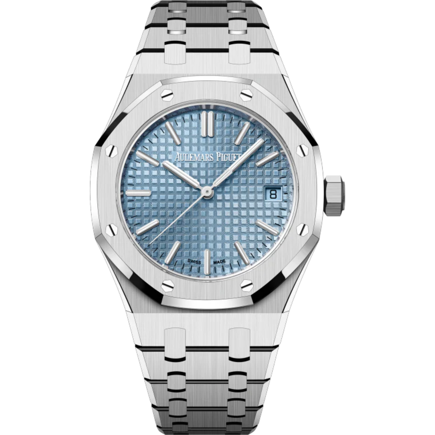 Royal Oak Selfwinding 50th Anniversary 37MM Stainless Steel Bracelet Light Blue Dial With Grande Tapisserie Pattern Stainless Steel Case