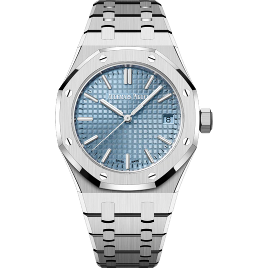 Royal Oak Selfwinding 50th Anniversary 37MM Stainless Steel Bracelet Light Blue Dial With Grande Tapisserie Pattern Stainless Steel Case