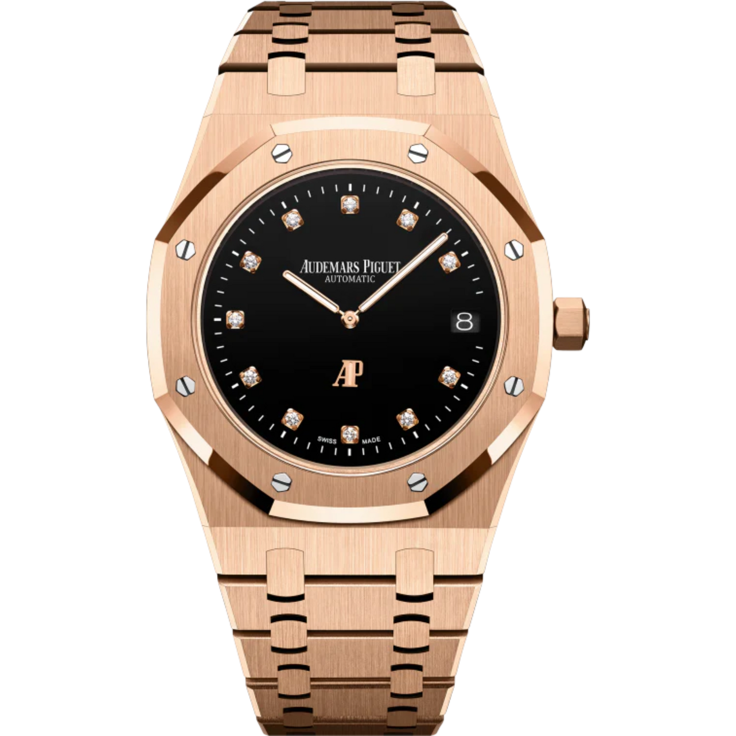 Royal Oak Jumbo Extra-Thin 39MM 18-Carat Pink Gold Bracelet Black Onyx Dial Brilliant-Cut Diamond Set Hour-Markers 18-Carat Pink Gold Case