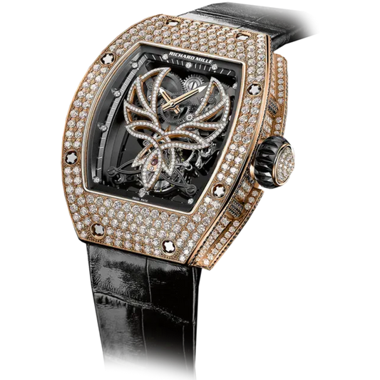 RM 051 Tourbillon Michelle Yeoh Black Alligator Strap Red Gold Case Diamond Set Bezel