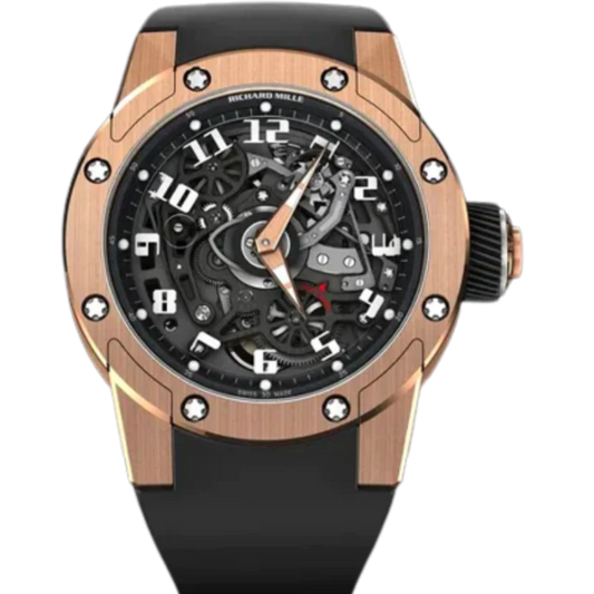 RM 63-01 Dizzy Hands Black Rubber Strap Rose Gold Case