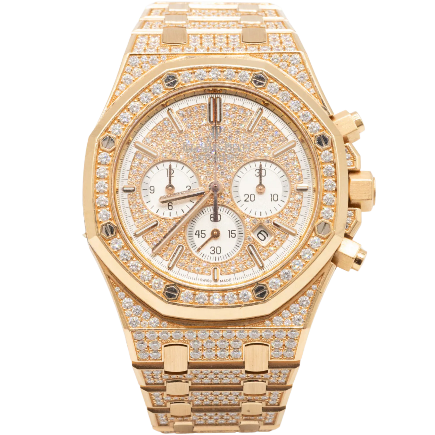 Royal Oak Chronograph 41MM 18-Carat Pink Gold Bracelet Set With Diamonds Diamond-Paved Dial 18-Carat Pink Gold Case Entirely Set With Diamonds