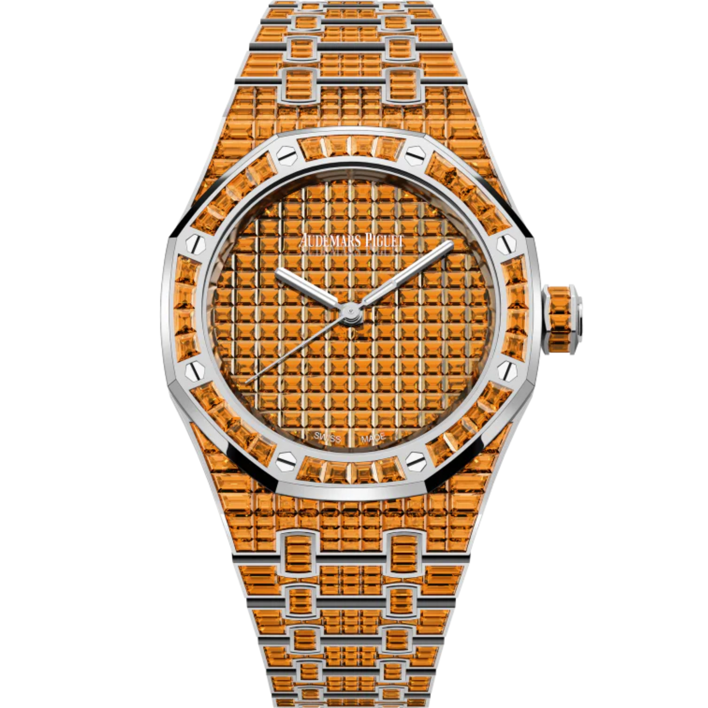 Royal Oak Selfwinding Orange Spessartite 50th Anniversary 37MM 18-Carat White Gold Bracelet 18-Carat White Gold Dial 18-Carat White Gold Case Set With Baguette-Cut Orange Spessartites