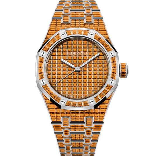Royal Oak Selfwinding Orange Spessartite 50th Anniversary 37MM 18-Carat White Gold Bracelet 18-Carat White Gold Dial 18-Carat White Gold Case Set With Baguette-Cut Orange Spessartites