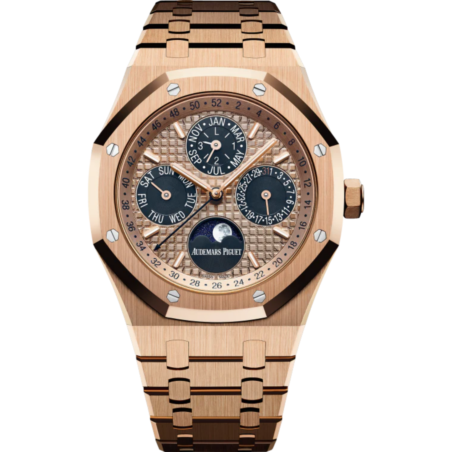 Royal Oak Perpetual Calendar 41MM 18-Carat Pink Gold Bracelet Pink Gold-Toned Dial With Grande Tapisserie Pattern 18-Carat Pink Gold Case