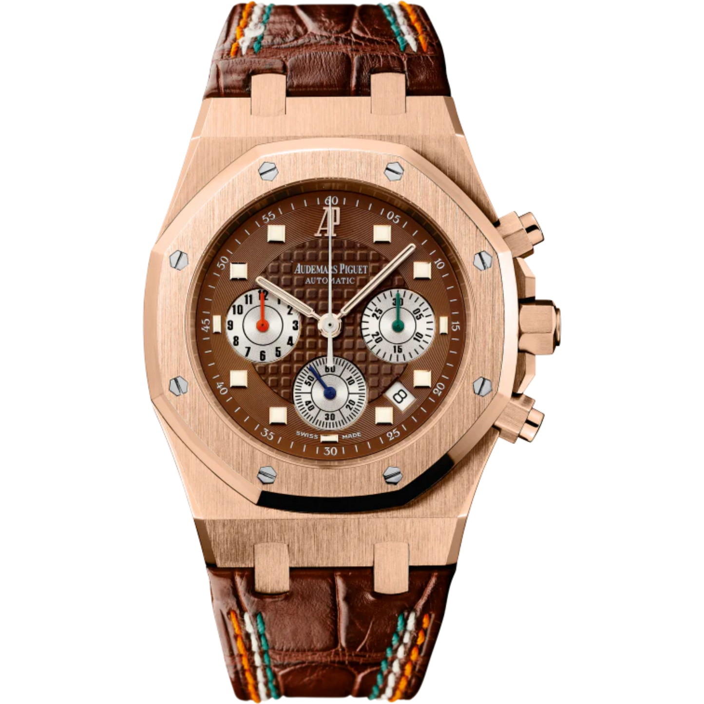 Royal Oak Chronograph Sachin Tendulkar 39MM Brown Crocodile Strap Brown Dial With Grande Tapisserie Pattern 18-Carat Pink Gold Case