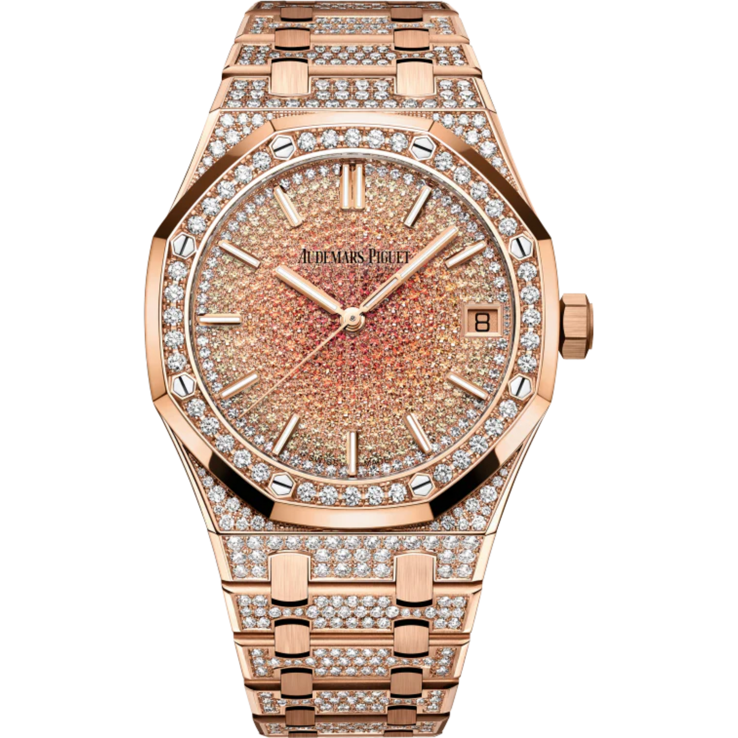 Royal Oak Selfwinding 41MM Diamond-Set 18-Carat Pink Gold Bracelet 18-Carat Pink Gold Dial Set With Graded Orange Sapphires Diamond-Set 18-Carat Pink Gold Case and Bezel