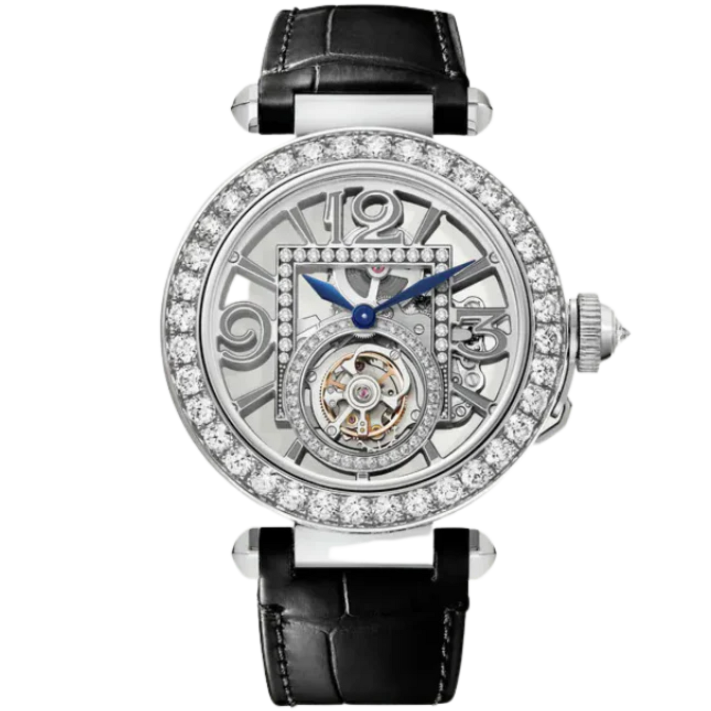 PASHA DE CARTIER TOURBILLION SKELETON 41 MM RHODIUMIZED 18K WHITE GOLD
