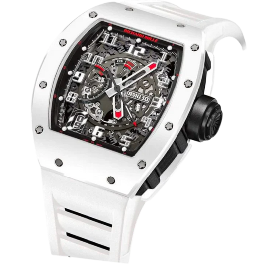 RM 030 White Rush Rubber Strap Ntpt Carbon Case White Bezel