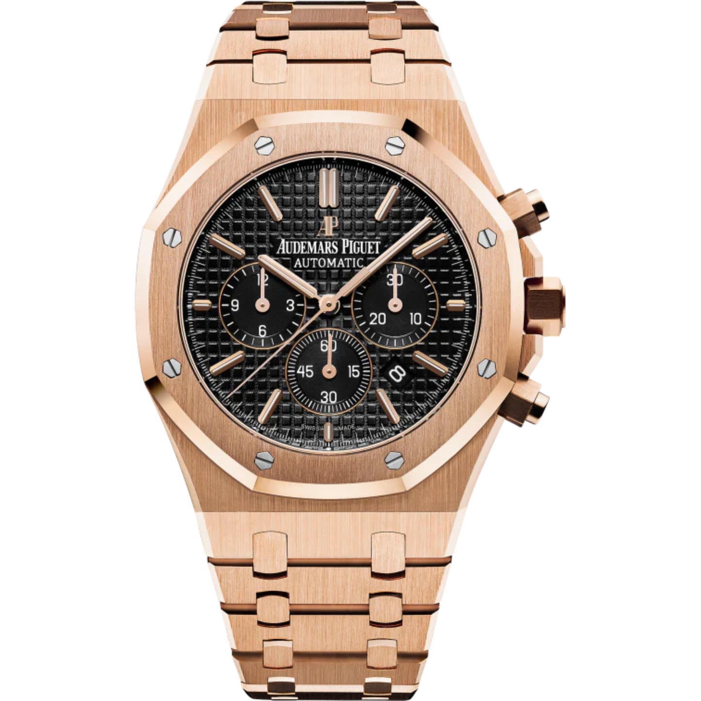Royal Oak Chronograph 41MM 18-Carat Pink Gold Bracelet Black Dial With Grande Tapisserie Pattern 18-Carat Pink Gold Case