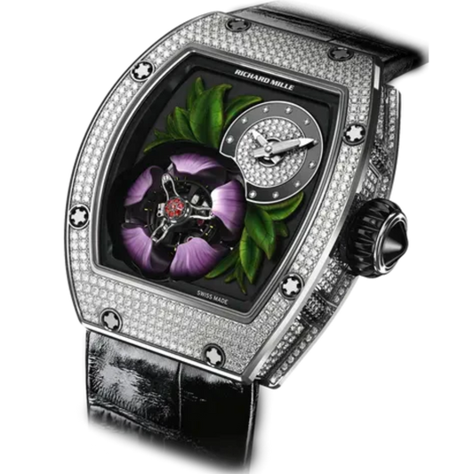 RM 19-02 Tourbillon Fleur Leather Strap White Gold Diamond Set Case