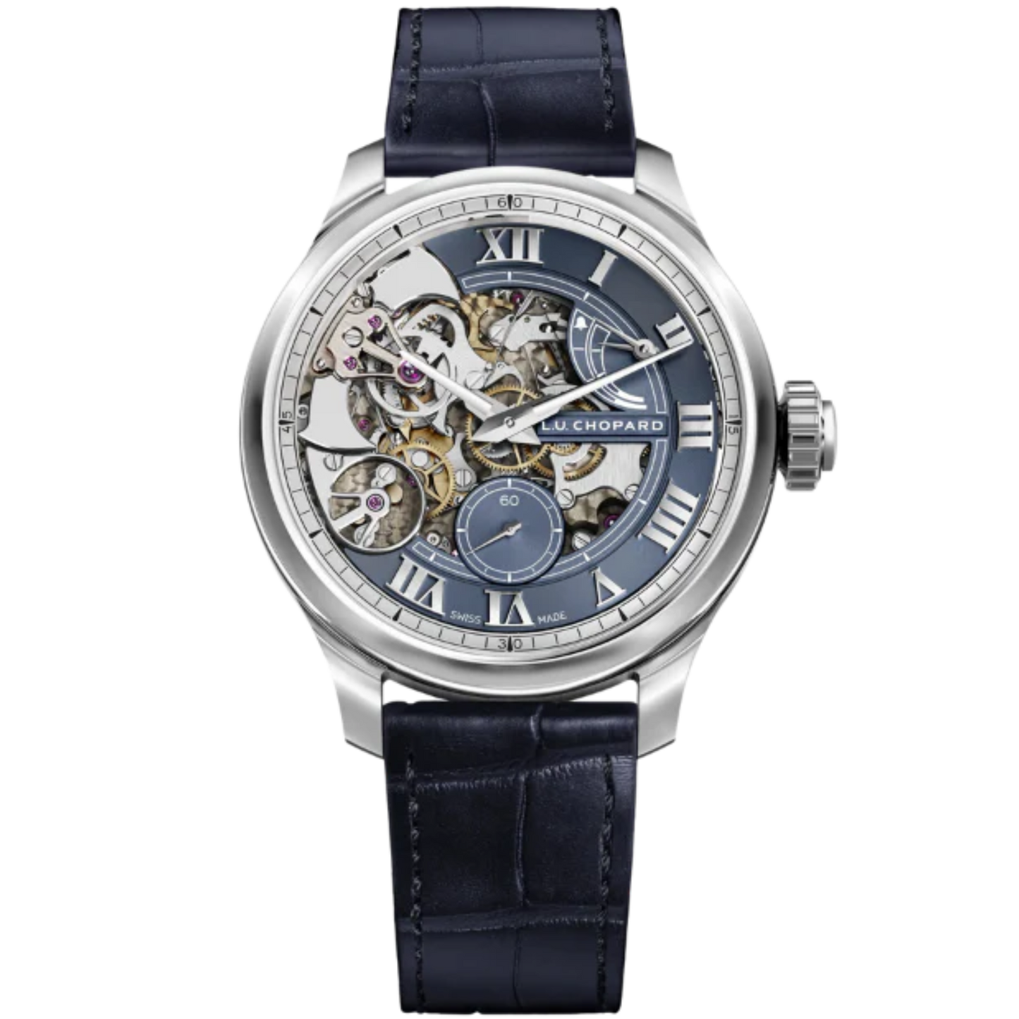 L.U.C TIME TRAVELER ONE 42 MM PLATINUM WITH BLUE SKELETON DIAL