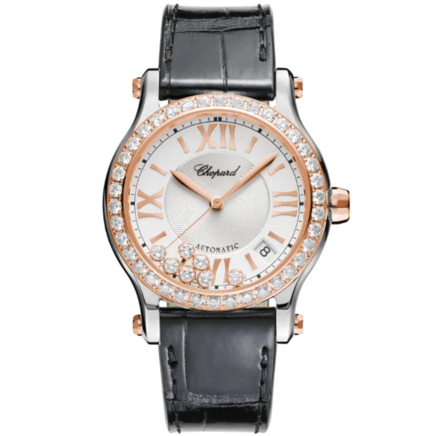 HAPPY SPORT 36 MM ETHICAL ROSE GOLD - LUCENT STEEL™ WITH SILVER DIAL